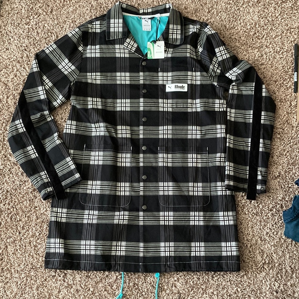 NWT Puma x Rhude plaid windbreaker trench coat Rhuigi men’s Medium light weight